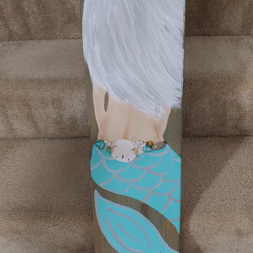 Painted Mermaid on Thick Wood
